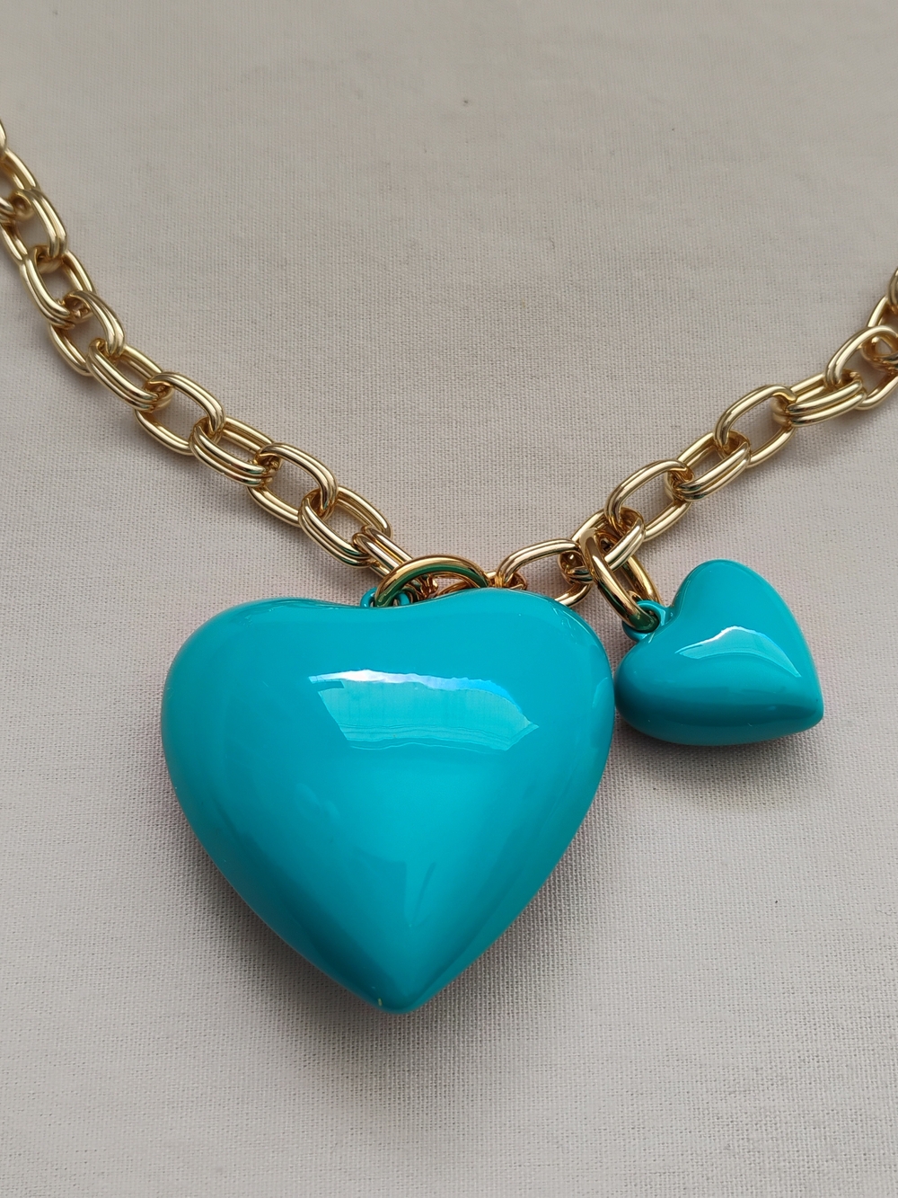 Roxanne Assoulin Mixed Metals Chain Necklace With Double Puffy Hearts - Picture 3 of 4